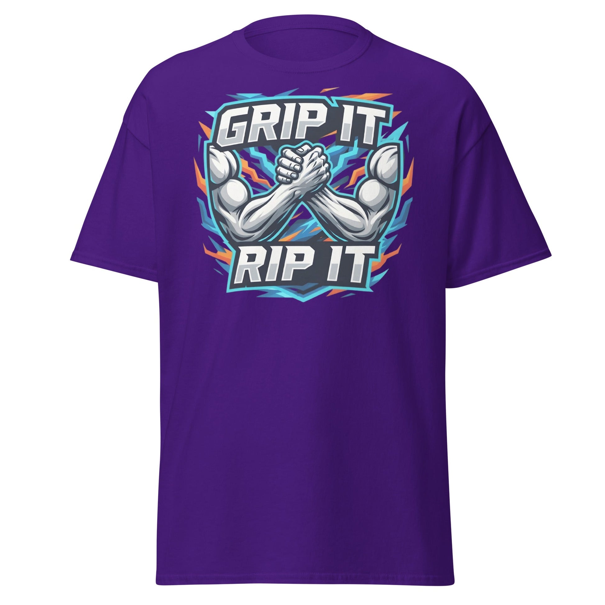 Grip It Rip It Arm Wrestling T-Shirt - Fitness Graphic Tee - Purple - T-Shirts Online