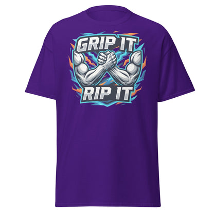Grip It Rip It Arm Wrestling T-Shirt - Fitness Graphic Tee - Purple - T-Shirts Online