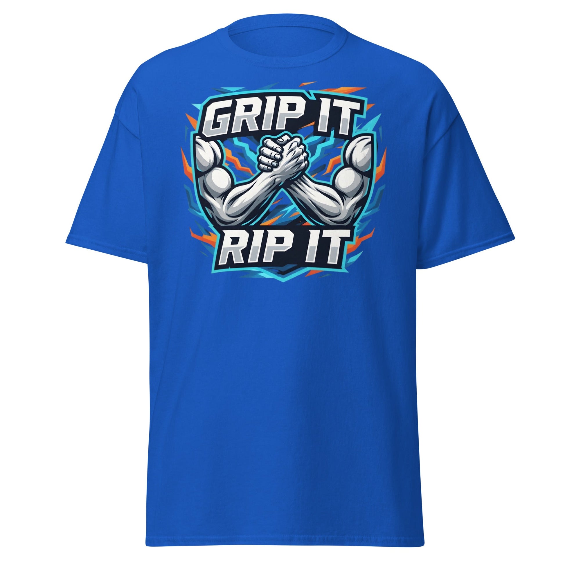 Grip It Rip It Arm Wrestling T-Shirt - Fitness Graphic Tee - Royal - T-Shirts Online