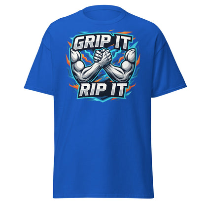 Grip It Rip It Arm Wrestling T-Shirt - Fitness Graphic Tee - Royal - T-Shirts Online