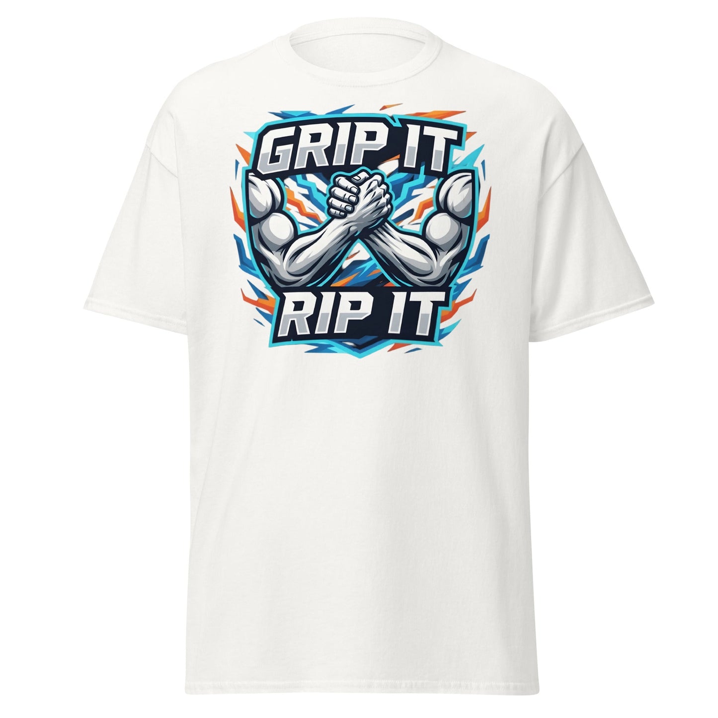 Grip It Rip It Arm Wrestling T-Shirt - Fitness Graphic Tee - White - T-Shirts Online