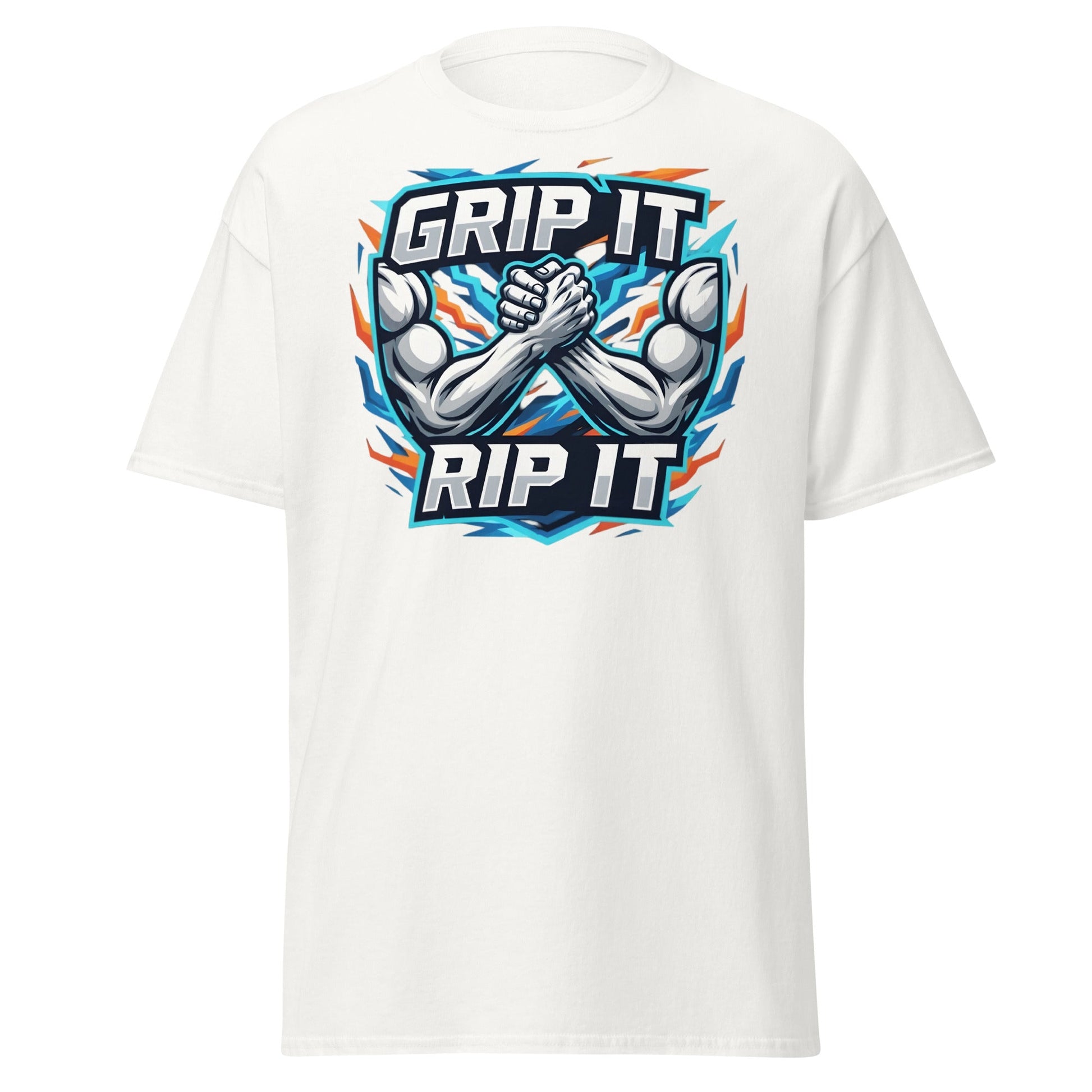 Grip It Rip It Arm Wrestling T-Shirt - Fitness Graphic Tee - White - T-Shirts Online