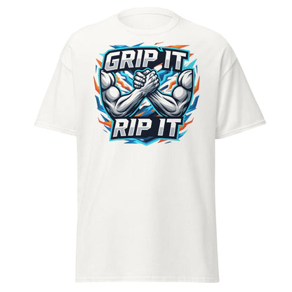 Grip It Rip It Arm Wrestling T-Shirt - Fitness Graphic Tee - White - T-Shirts Online