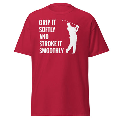 Grip It Softly Funny Golf T-Shirt - Smooth Stroke Adult Tee - Cardinal - T-Shirts Online