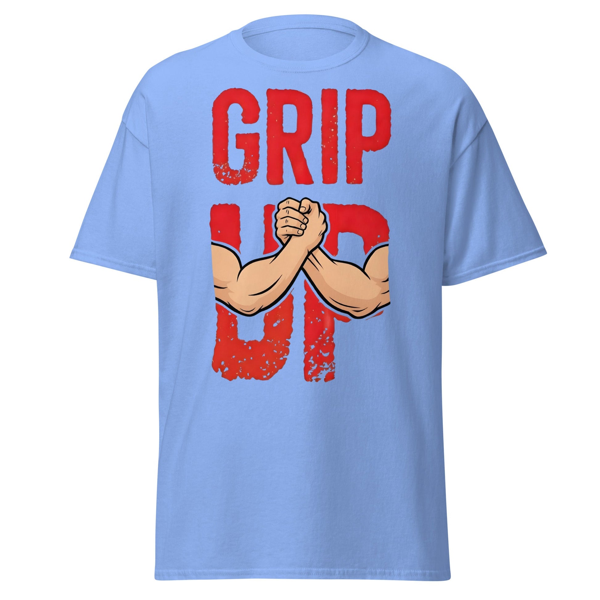 Grip Up Arm Wrestling T-Shirt - Strength & Fitness Tee - Carolina Blue - T-Shirts Online