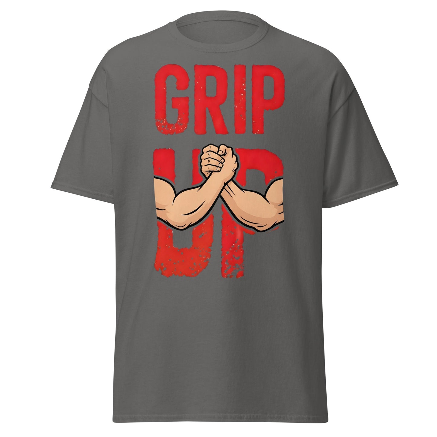 Grip Up Arm Wrestling T-Shirt - Strength & Fitness Tee - Charcoal - T-Shirts Online