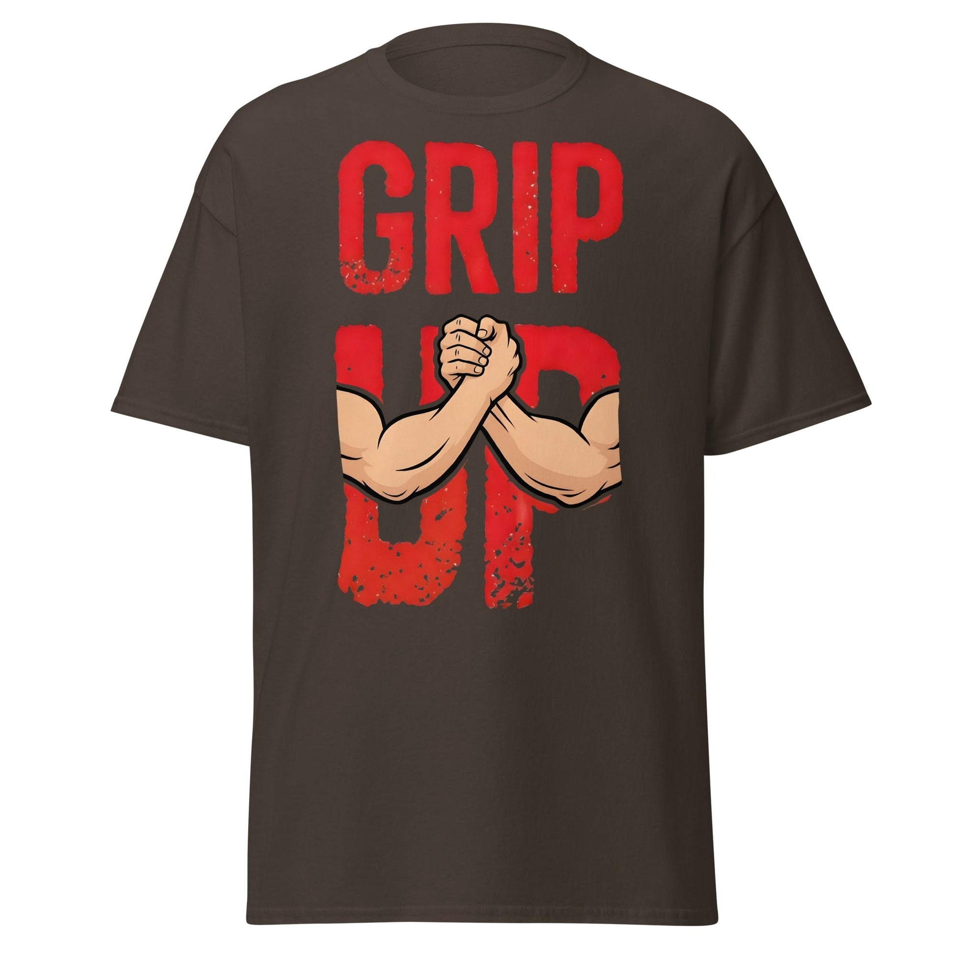 Grip Up Arm Wrestling T-Shirt - Strength & Fitness Tee - Dark Chocolate - T-Shirts Online