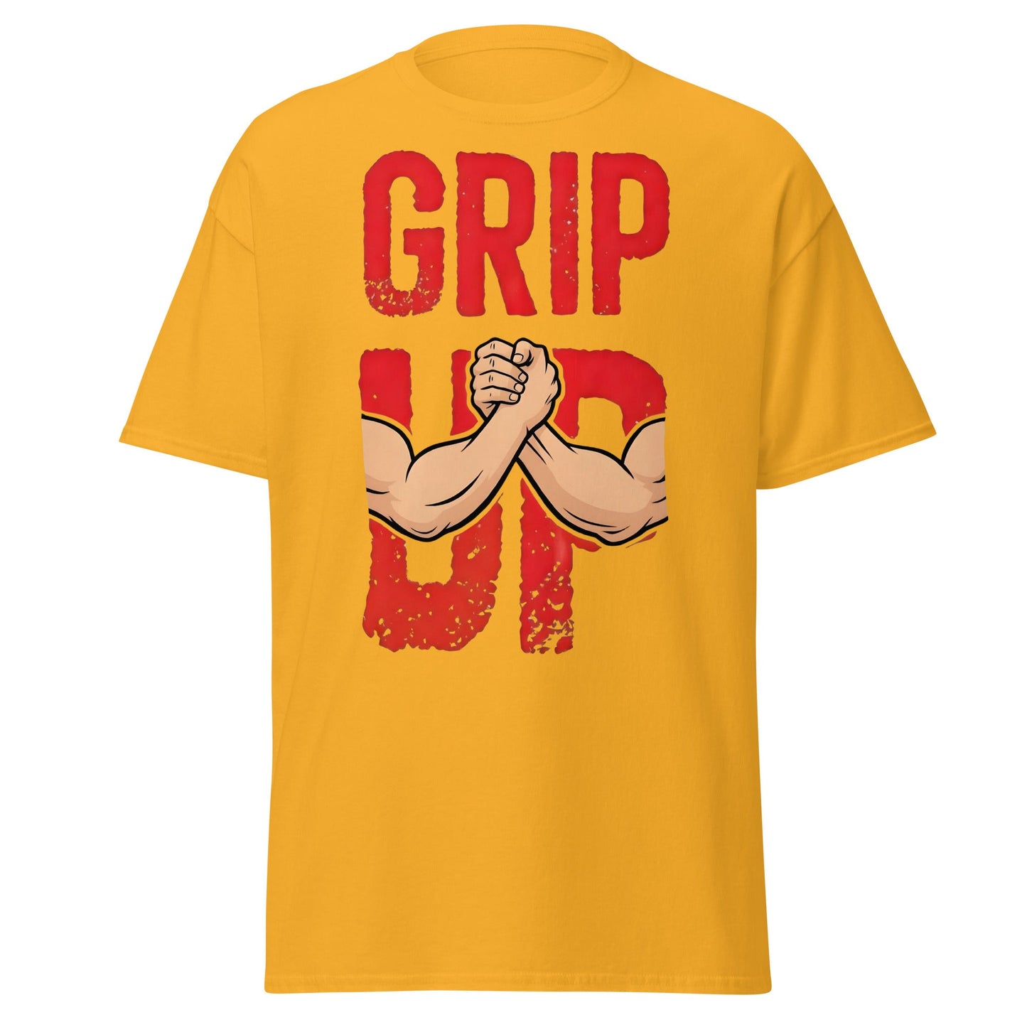Grip Up Arm Wrestling T-Shirt - Strength & Fitness Tee - Gold - T-Shirts Online