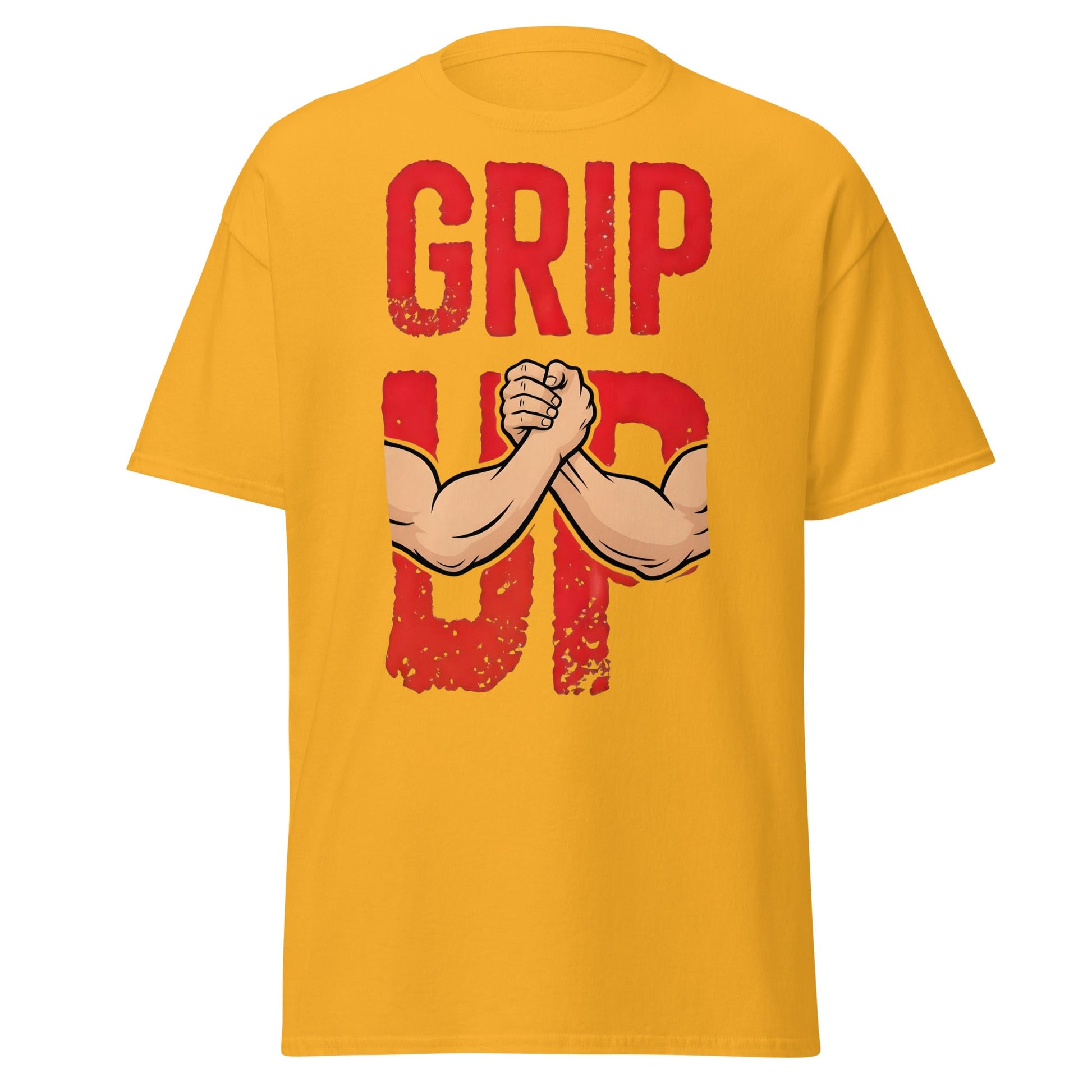 Grip Up Arm Wrestling T-Shirt - Strength & Fitness Tee - Gold - T-Shirts Online