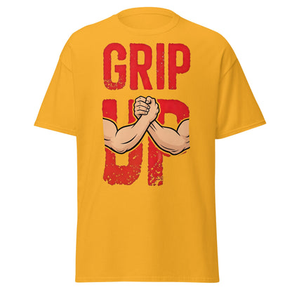 Grip Up Arm Wrestling T-Shirt - Strength & Fitness Tee - Gold - T-Shirts Online