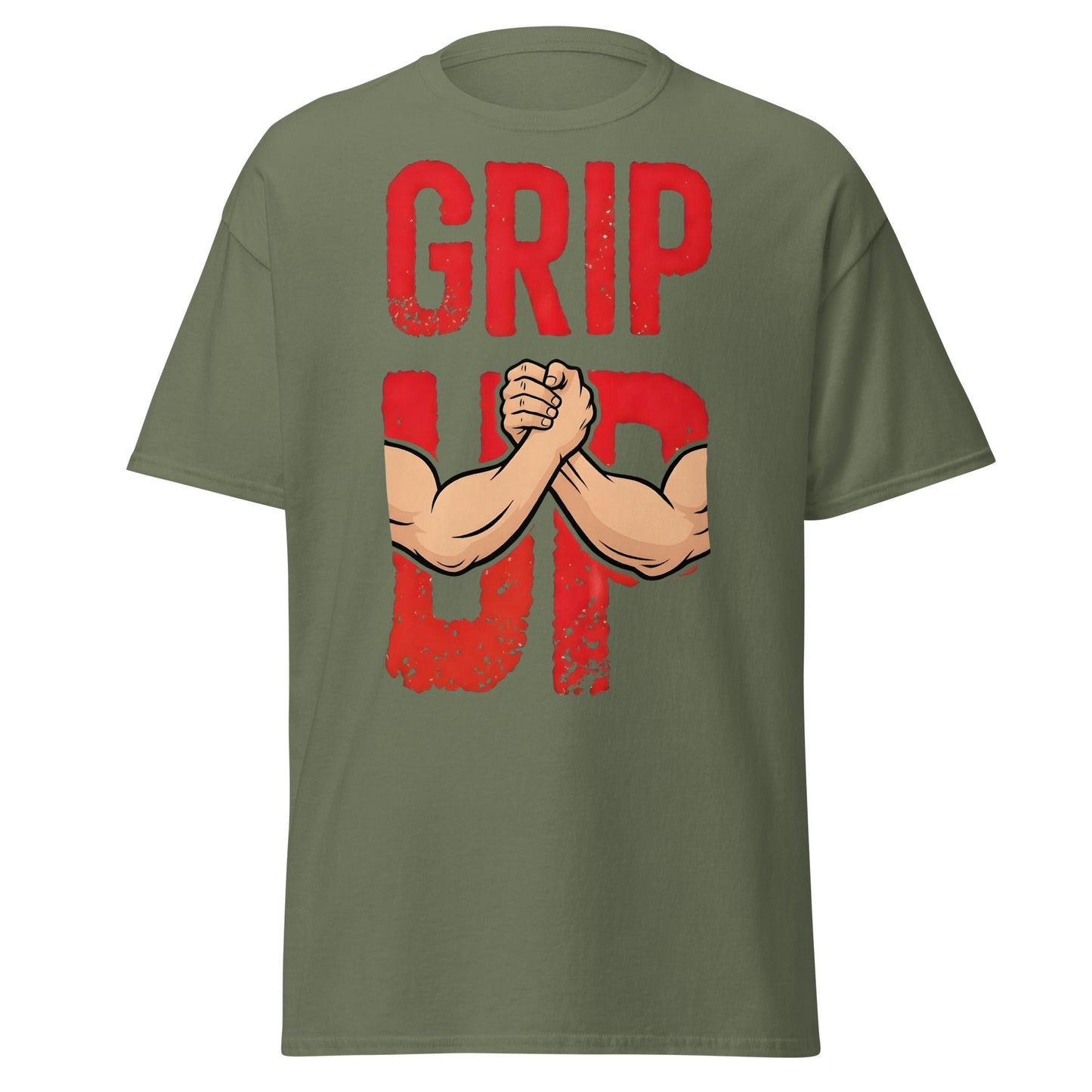 Grip Up Arm Wrestling T-Shirt - Strength & Fitness Tee - Military Green - T-Shirts Online
