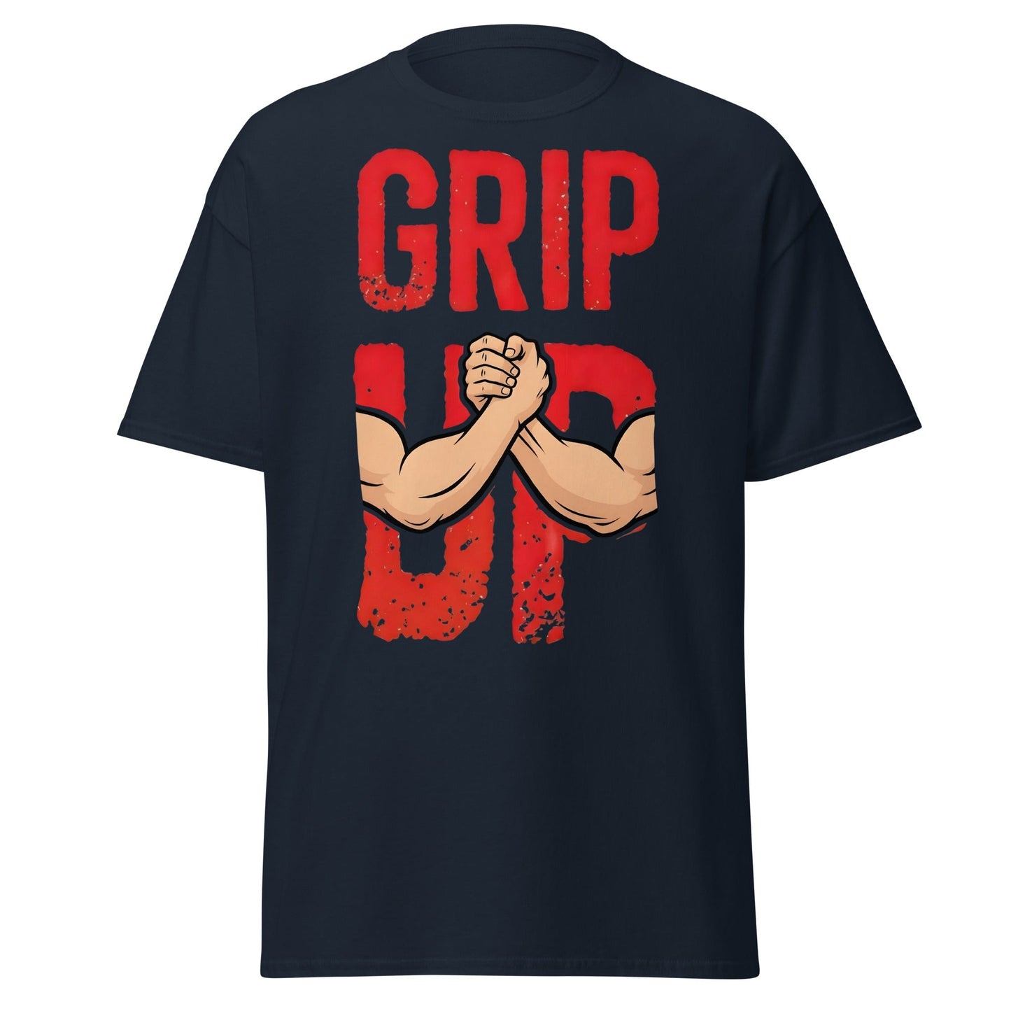 Grip Up Arm Wrestling T-Shirt - Strength & Fitness Tee - Navy - T-Shirts Online