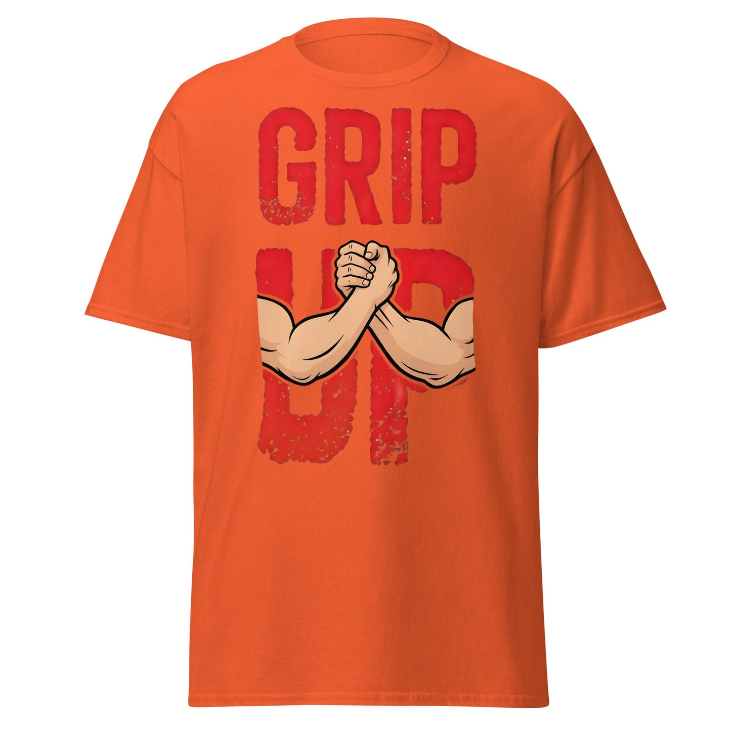 Grip Up Arm Wrestling T-Shirt - Strength & Fitness Tee - Orange - T-Shirts Online