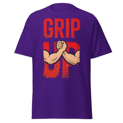 Grip Up Arm Wrestling T-Shirt - Strength & Fitness Tee - Purple - T-Shirts Online