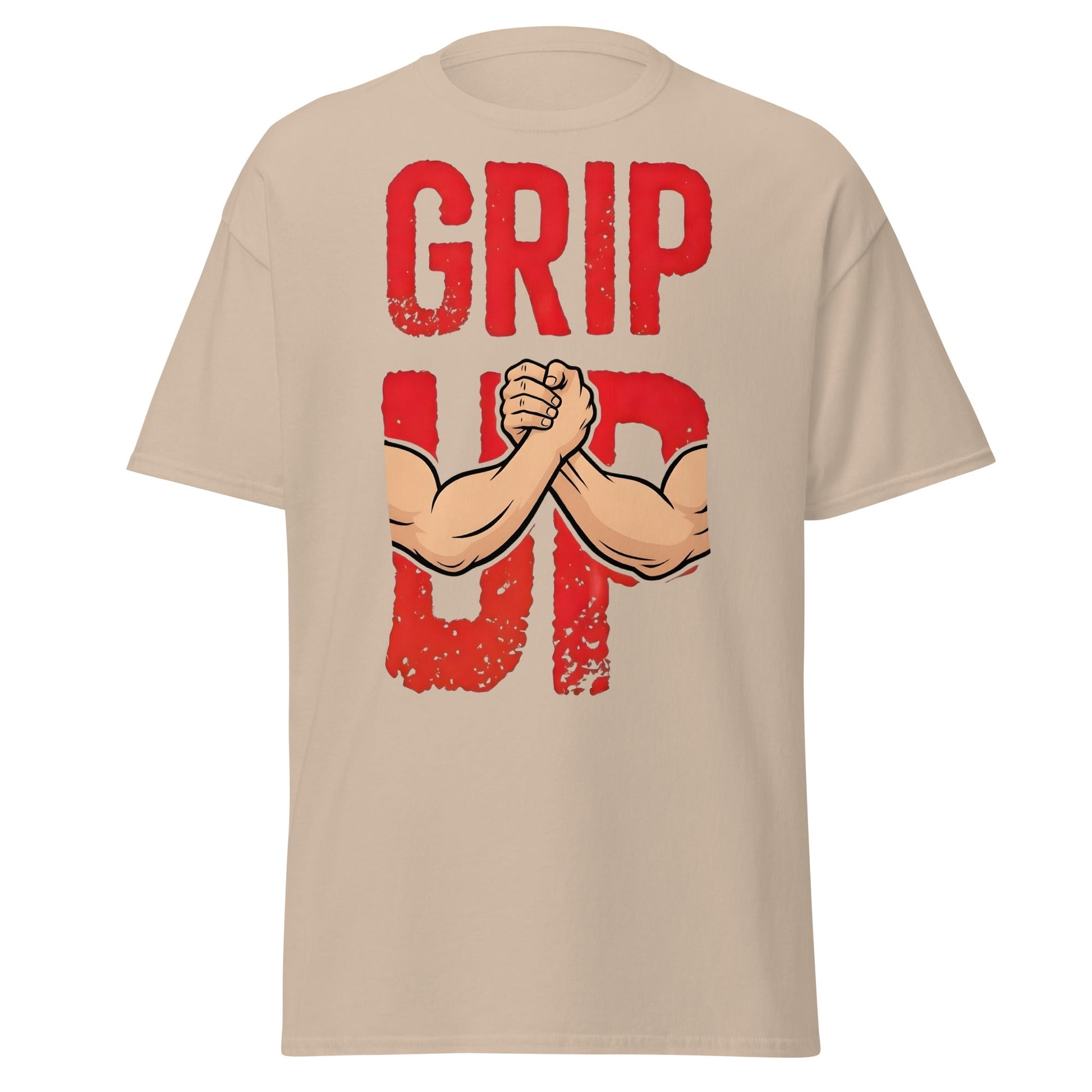 Grip Up Arm Wrestling T-Shirt - Strength & Fitness Tee - Sand - T-Shirts Online