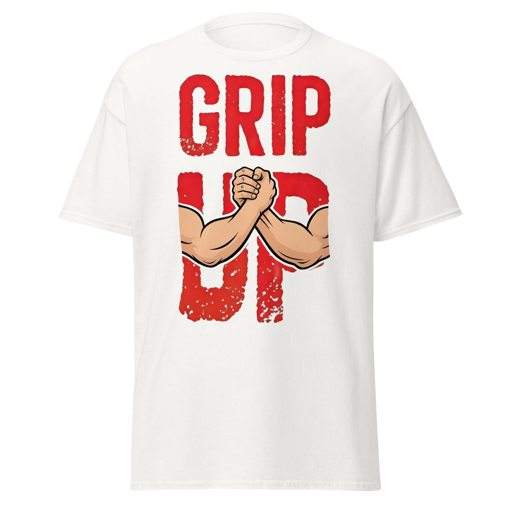 Grip Up Arm Wrestling T-Shirt - Strength & Fitness Tee - White - T-Shirts Online