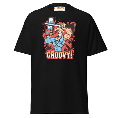Groovy Chainsaw Hero T-Shirt | Retro Gaming Tee - Black - T-Shirts Online
