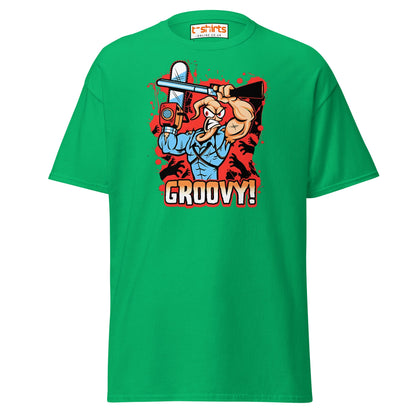 Groovy Chainsaw Hero T-Shirt | Retro Gaming Tee - Irish Green - T-Shirts Online