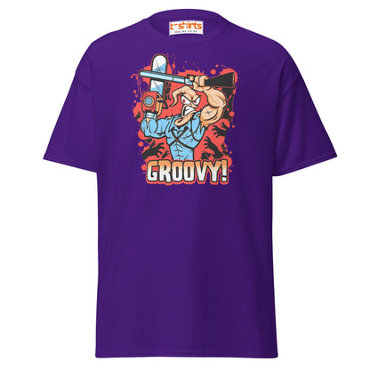 Groovy Chainsaw Hero T-Shirt | Retro Gaming Tee - Purple - T-Shirts Online
