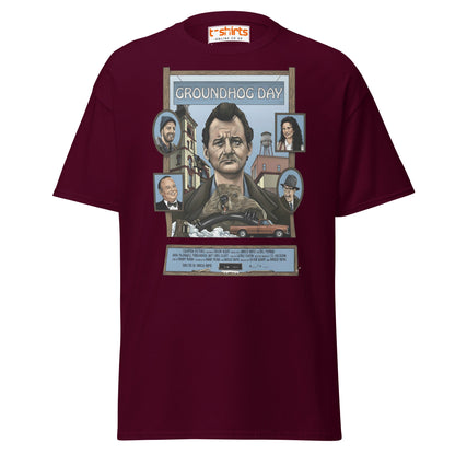 Groundhog Day T-Shirt | Retro Comedy Movie Tribute Tee - Maroon - T-Shirts Online