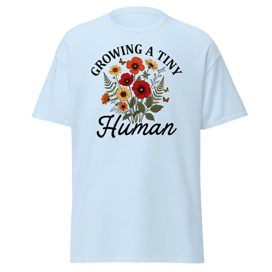 Growing A Tiny Human T-Shirt – Floral Pregnancy Tee - Light Blue - T-Shirts Online