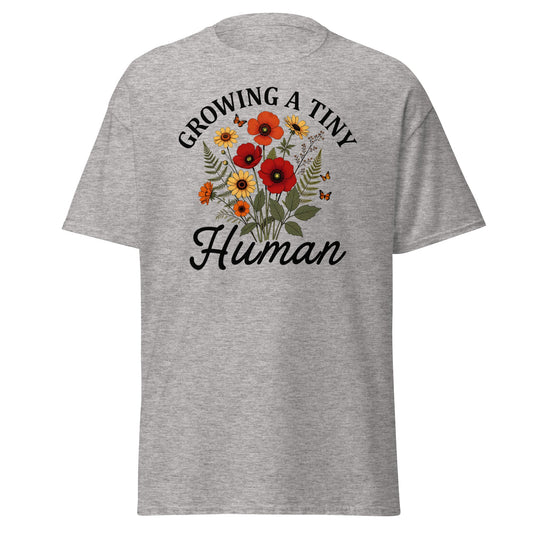 Growing A Tiny Human T-Shirt – Floral Pregnancy Tee - Sport Grey - T-Shirts Online