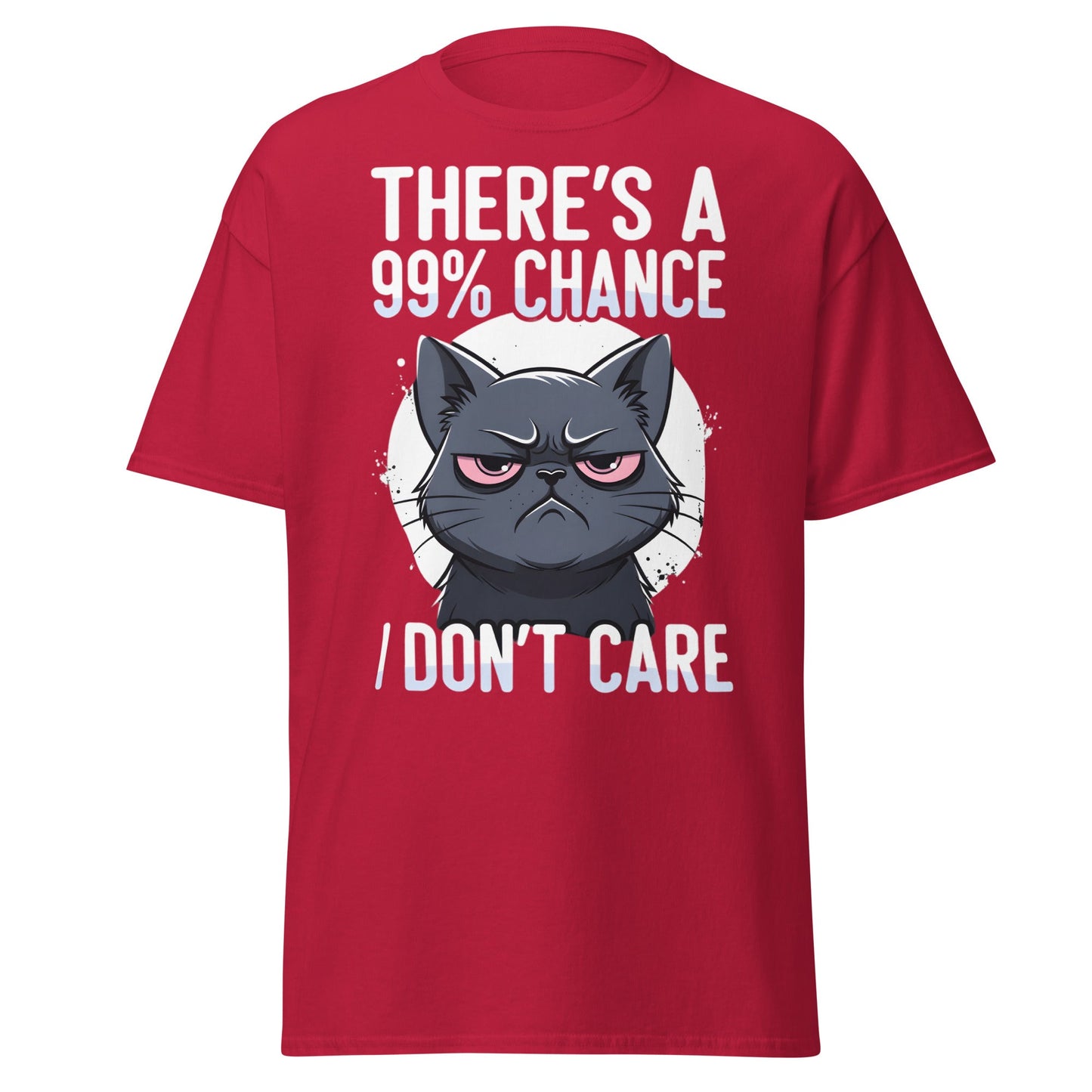 Grumpy Black Cat 99% Chance I Don't Care Funny T-Shirt - Cardinal - T-Shirts Online