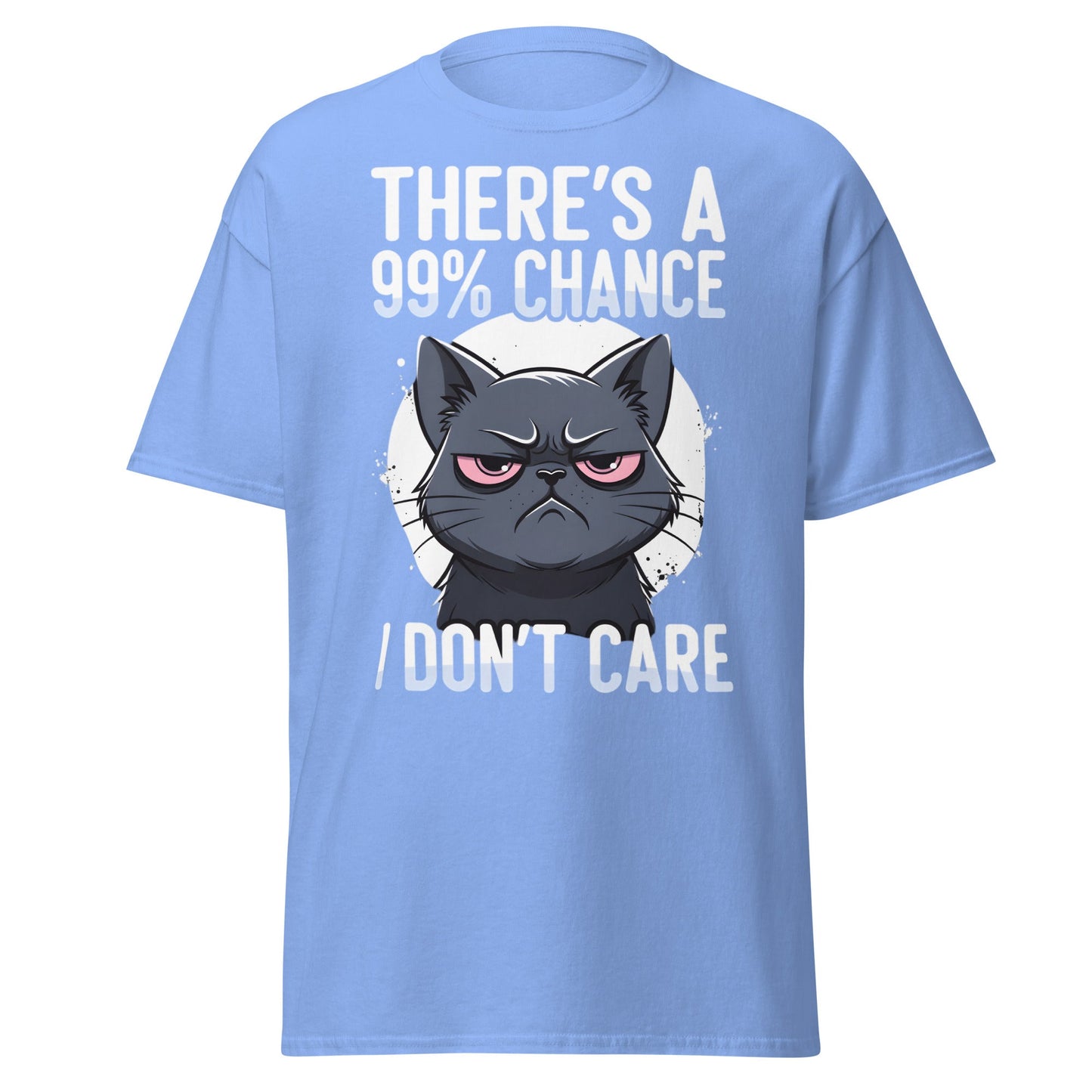 Grumpy Black Cat 99% Chance I Don't Care Funny T-Shirt - Carolina Blue - T-Shirts Online