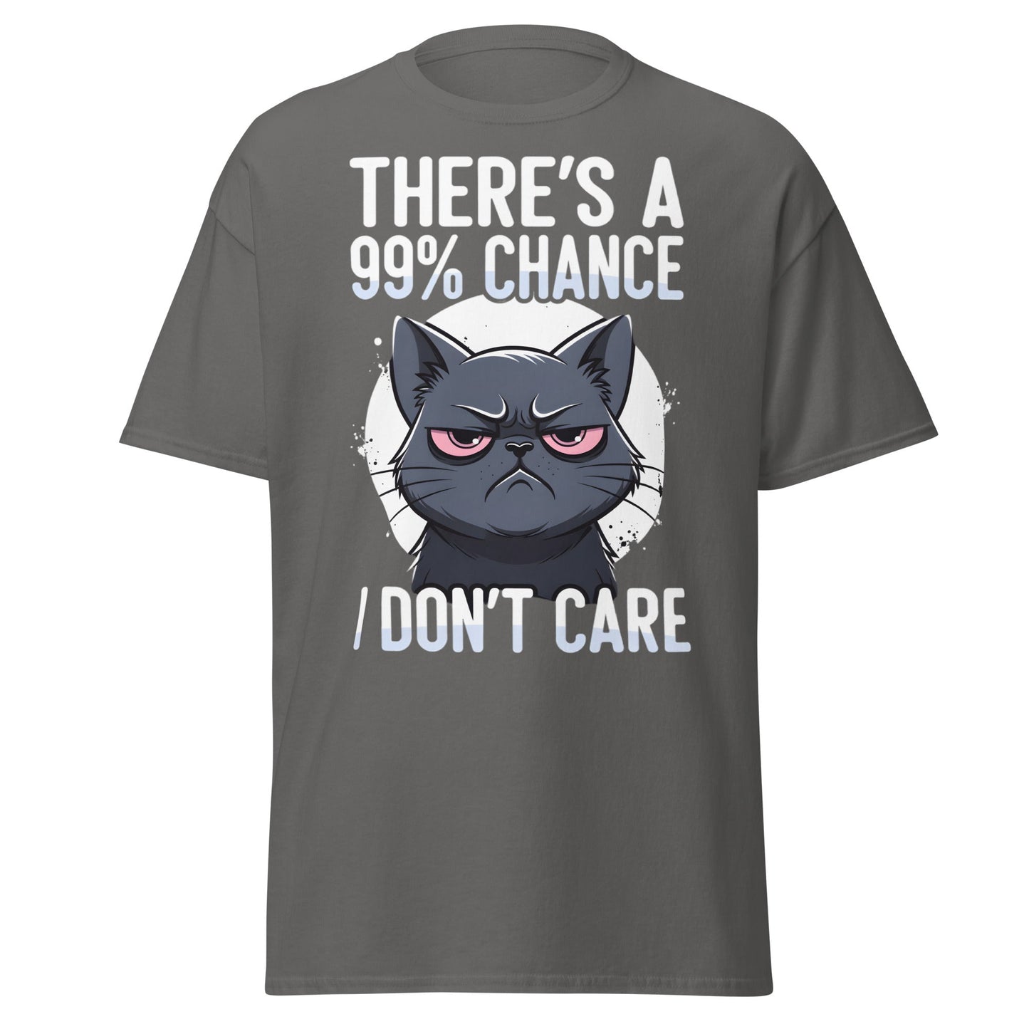 Grumpy Black Cat 99% Chance I Don't Care Funny T-Shirt - Charcoal - T-Shirts Online