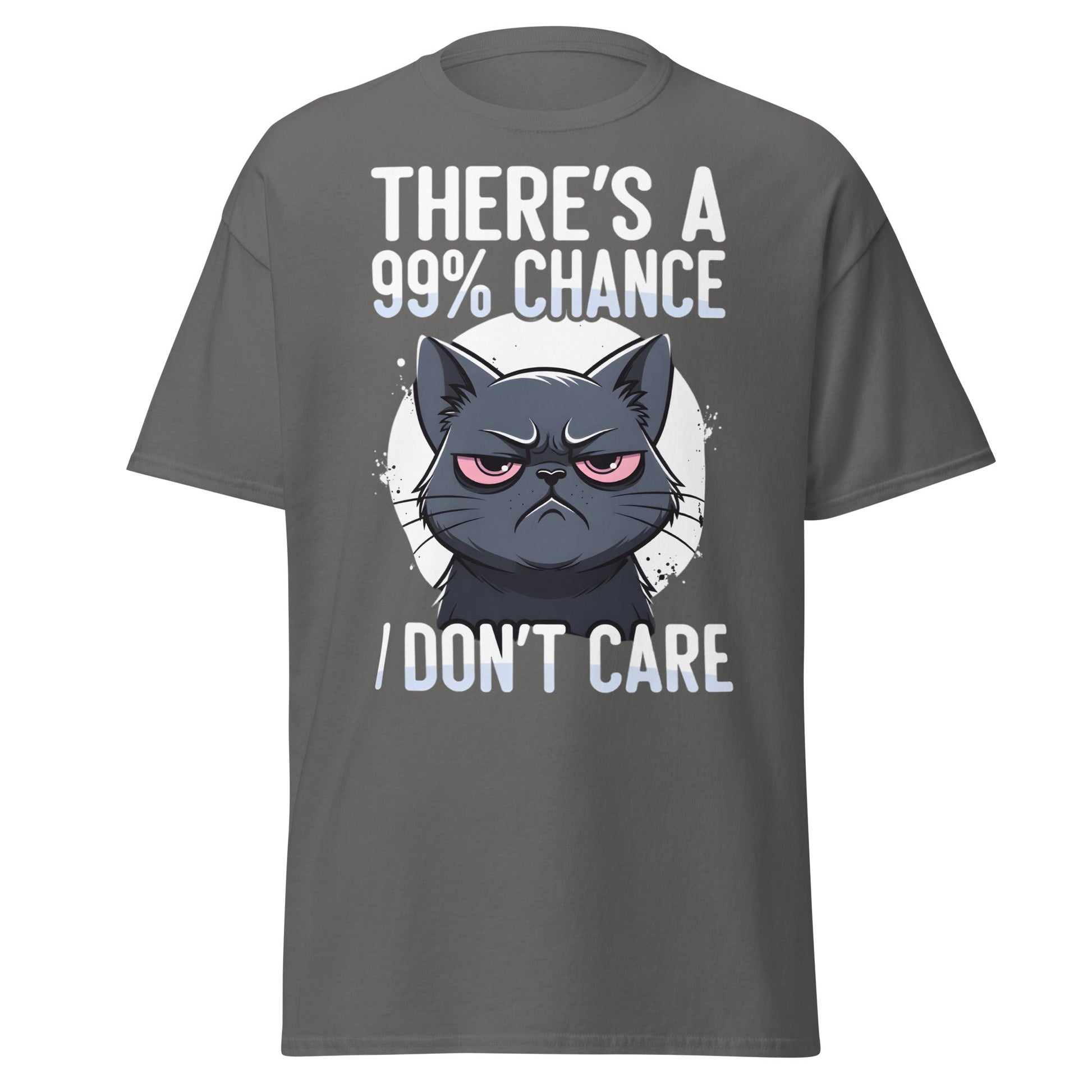 Grumpy Black Cat 99% Chance I Don't Care Funny T-Shirt - Charcoal - T-Shirts Online