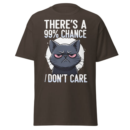 Grumpy Black Cat 99% Chance I Don't Care Funny T-Shirt - Dark Chocolate - T-Shirts Online