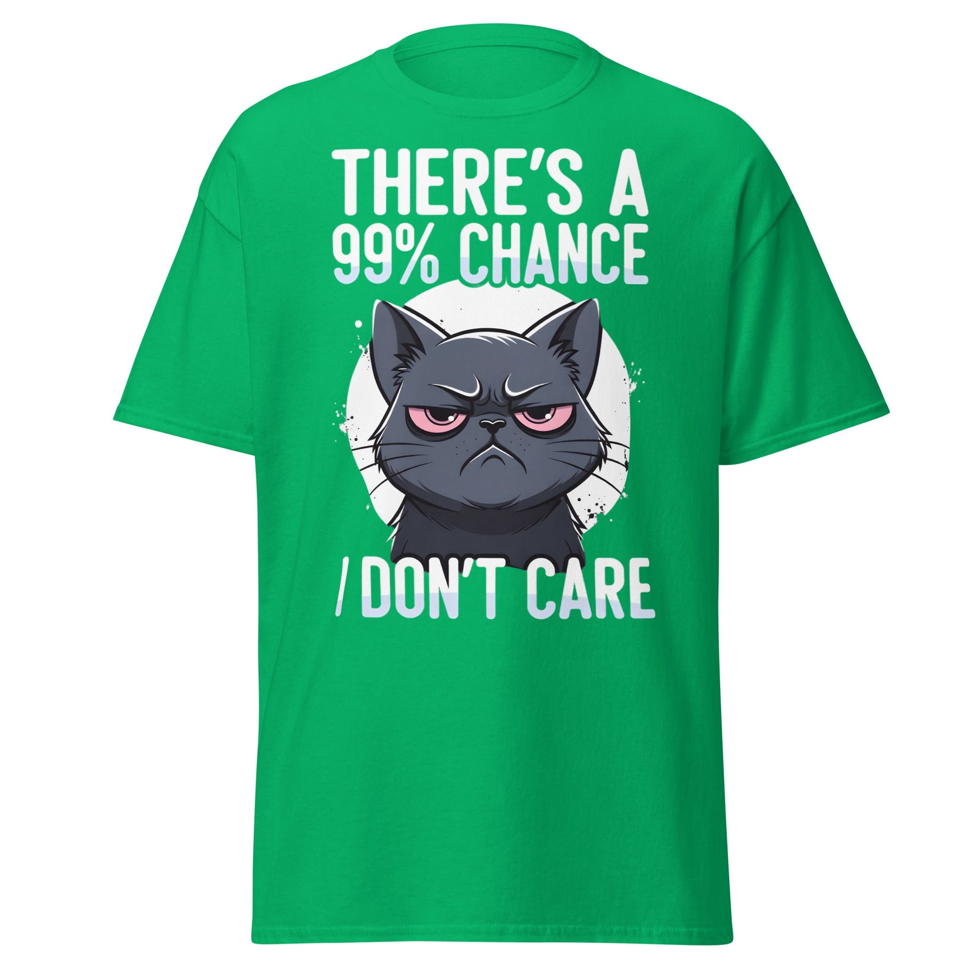 Grumpy Black Cat 99% Chance I Don't Care Funny T-Shirt - Irish Green - T-Shirts Online