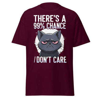 Grumpy Black Cat 99% Chance I Don't Care Funny T-Shirt - Maroon - T-Shirts Online