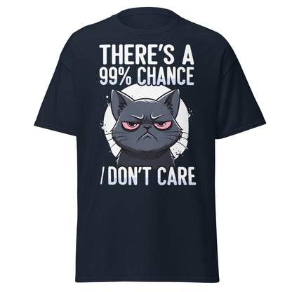 Grumpy Black Cat 99% Chance I Don't Care Funny T-Shirt - Navy - T-Shirts Online