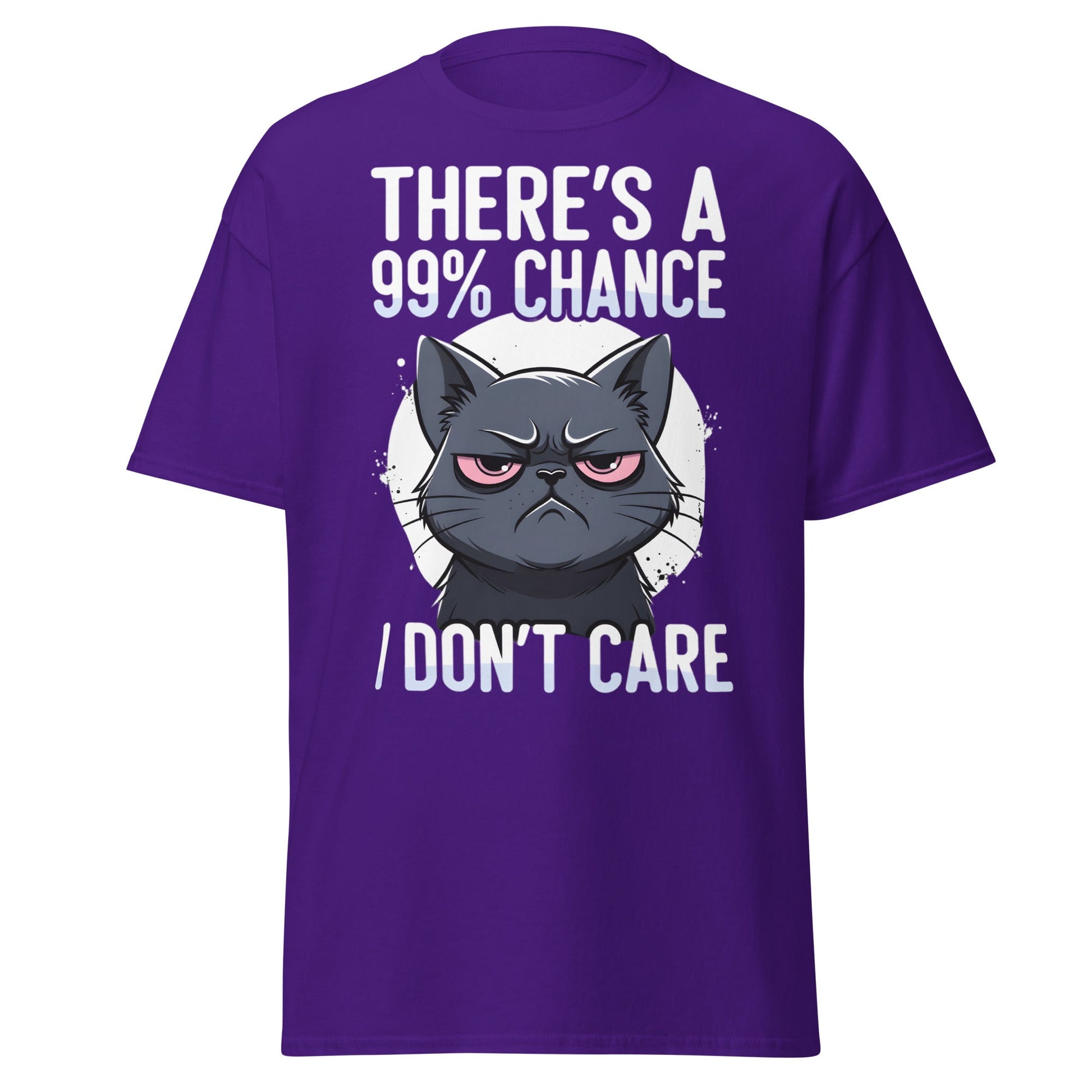 Grumpy Black Cat 99% Chance I Don't Care Funny T-Shirt - Purple - T-Shirts Online