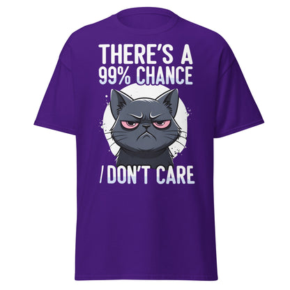 Grumpy Black Cat 99% Chance I Don't Care Funny T-Shirt - Purple - T-Shirts Online
