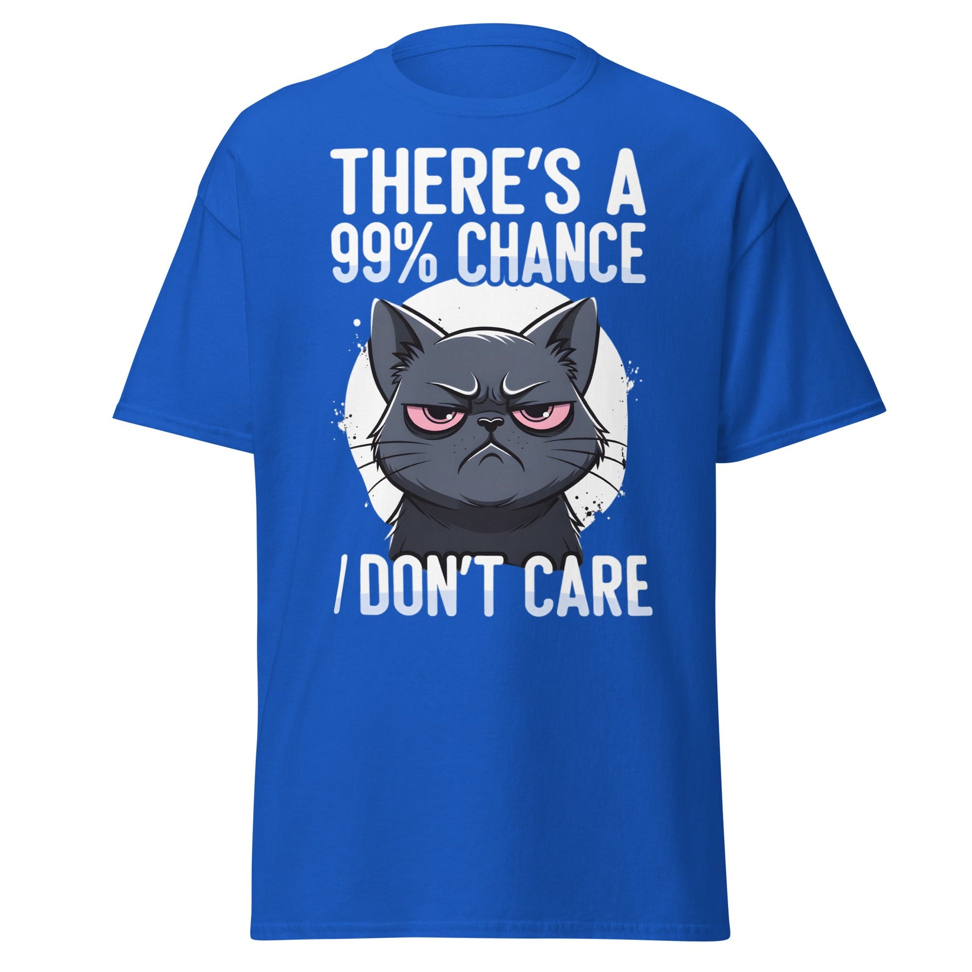 Grumpy Black Cat 99% Chance I Don't Care Funny T-Shirt - Royal - T-Shirts Online