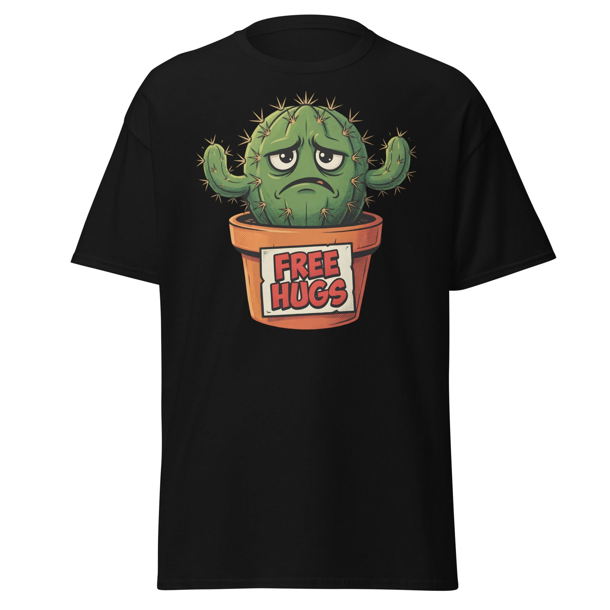 Grumpy Cactus Free Hugs T-Shirt - Funny Sarcastic Tee - Black - T-Shirts Online