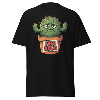 Grumpy Cactus Free Hugs T-Shirt - Funny Sarcastic Tee - Black - T-Shirts Online