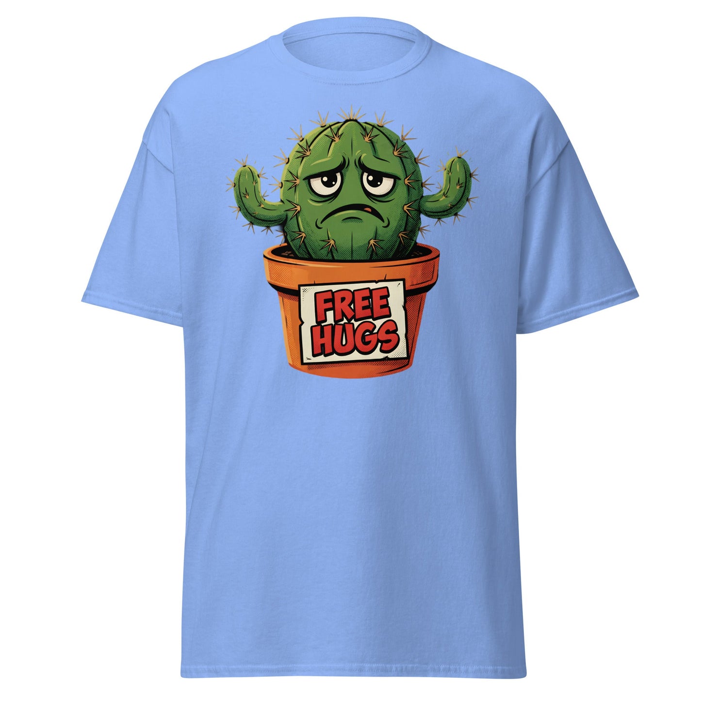Grumpy Cactus Free Hugs T-Shirt - Funny Sarcastic Tee - Carolina Blue - T-Shirts Online