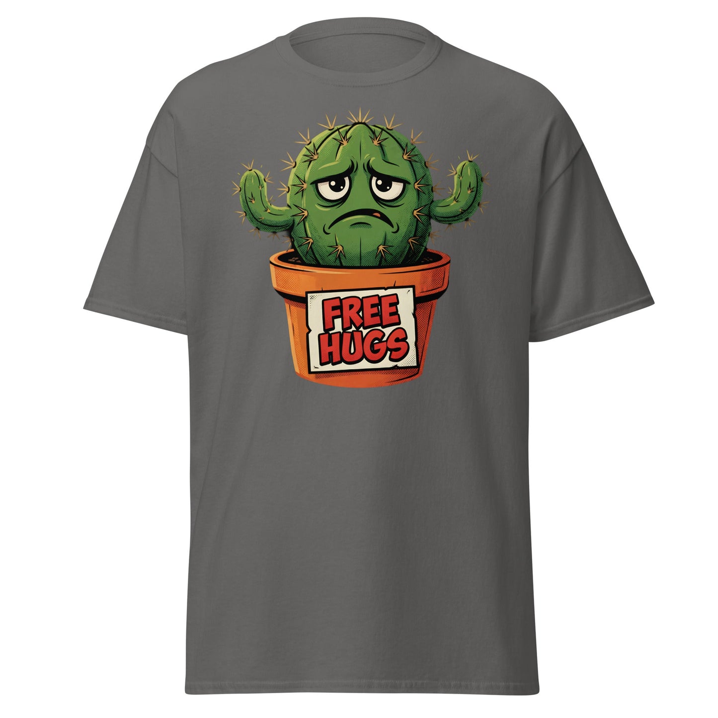 Grumpy Cactus Free Hugs T-Shirt - Funny Sarcastic Tee - Charcoal - T-Shirts Online