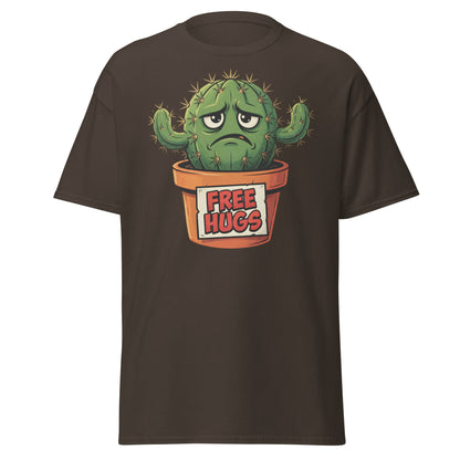 Grumpy Cactus Free Hugs T-Shirt - Funny Sarcastic Tee - Dark Chocolate - T-Shirts Online