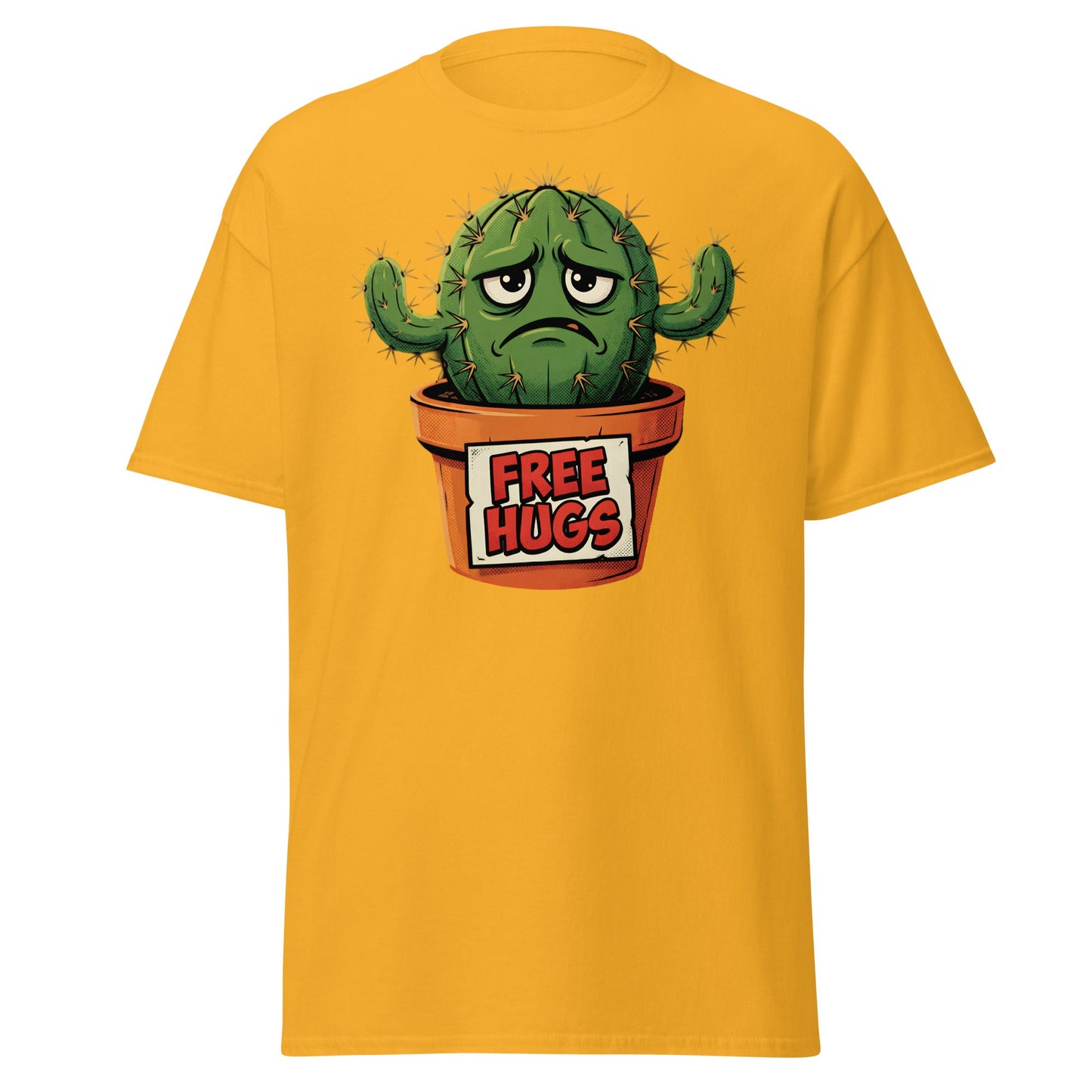 Grumpy Cactus Free Hugs T-Shirt - Funny Sarcastic Tee - Gold - T-Shirts Online