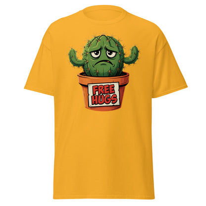 Grumpy Cactus Free Hugs T-Shirt - Funny Sarcastic Tee - Gold - T-Shirts Online