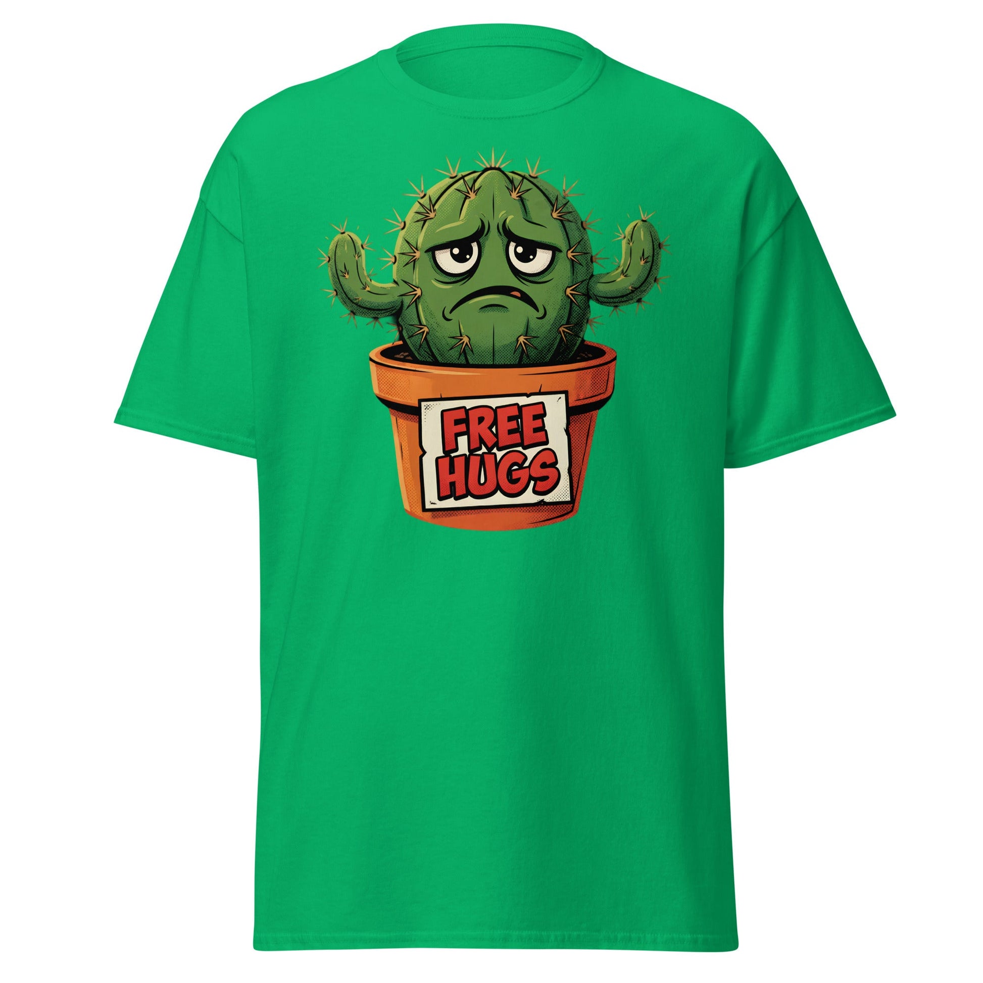 Grumpy Cactus Free Hugs T-Shirt - Funny Sarcastic Tee - Irish Green - T-Shirts Online