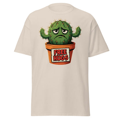 Grumpy Cactus Free Hugs T-Shirt - Funny Sarcastic Tee - Natural - T-Shirts Online