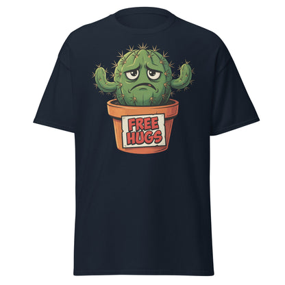 Grumpy Cactus Free Hugs T-Shirt - Funny Sarcastic Tee - Navy - T-Shirts Online