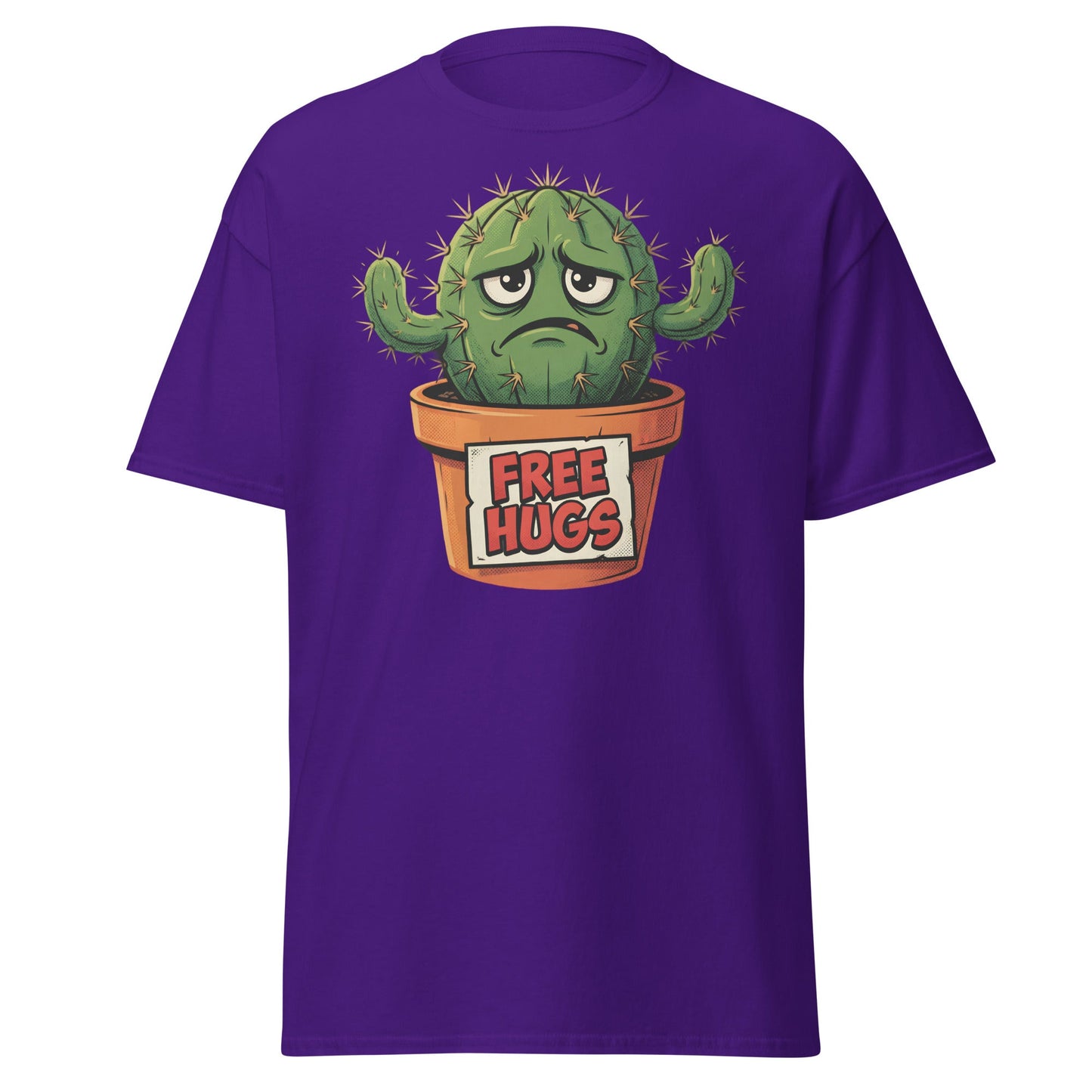 Grumpy Cactus Free Hugs T-Shirt - Funny Sarcastic Tee - Purple - T-Shirts Online