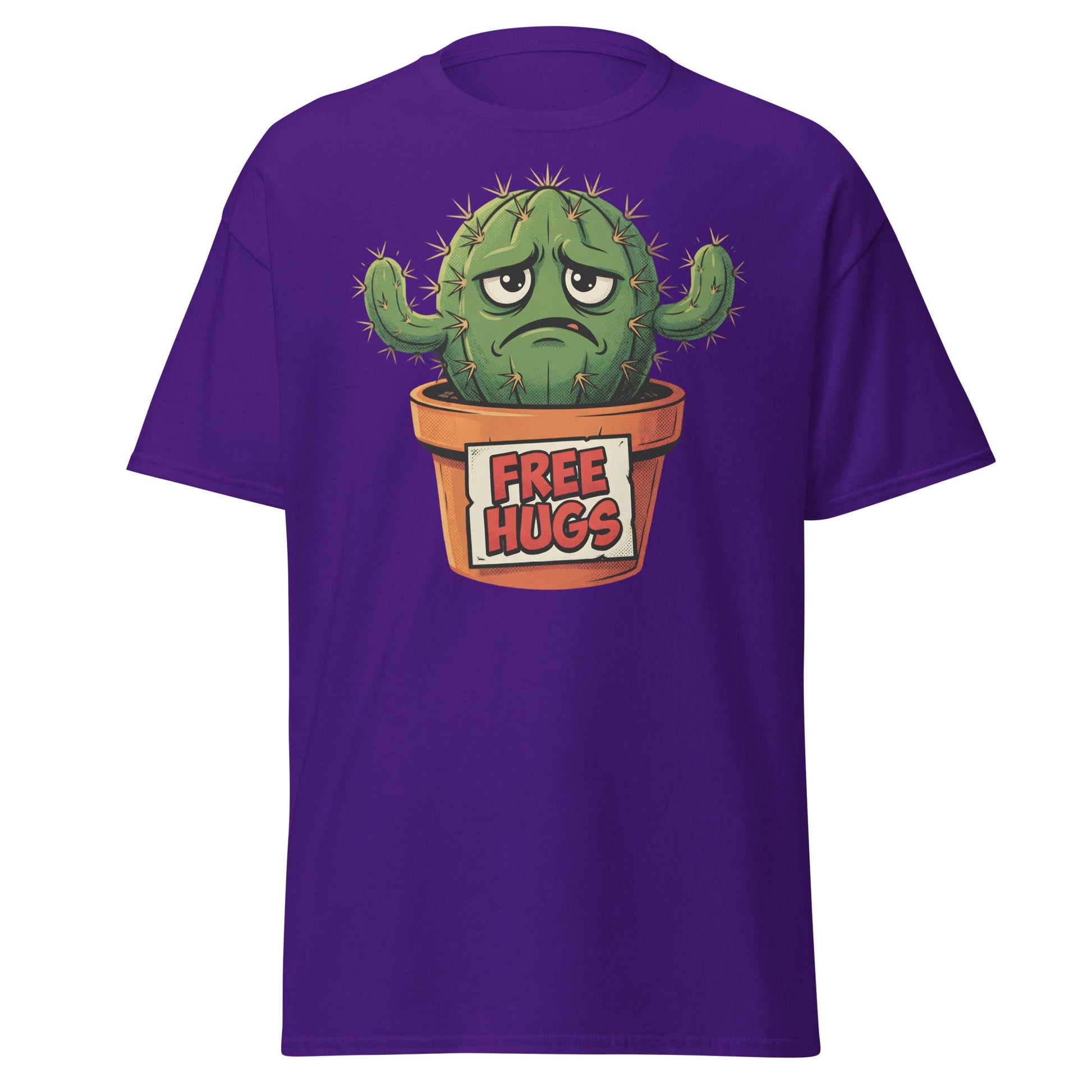 Grumpy Cactus Free Hugs T-Shirt - Funny Sarcastic Tee - Purple - T-Shirts Online