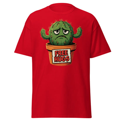 Grumpy Cactus Free Hugs T-Shirt - Funny Sarcastic Tee - Red - T-Shirts Online
